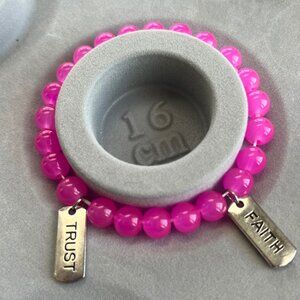 Handmade Pink Beaded Elastic Bracelet with Faith & Trust Charm